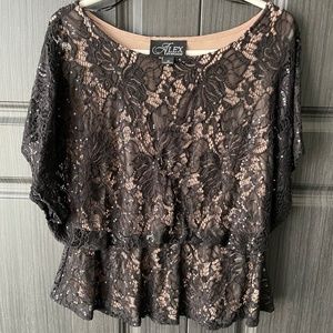 Alex Evenings, M, Cream underlay with black lace top.